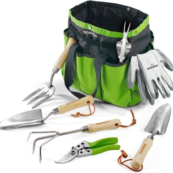 Garden Tools Set, 8 Piece, Stainless Steel Heavy Duty Gardening Tools with Woode - Picture 1 of 7